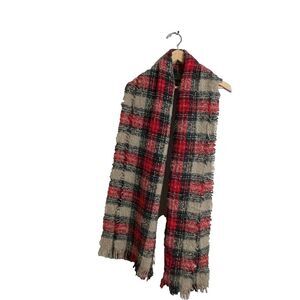 Blanket Soft Scarf Winter Christmas Plaid Fringe Hem Red Green Tan One Size
